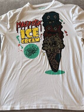 Majestik White Graphic Tee with Multicolor Ice Cream Print (XL)